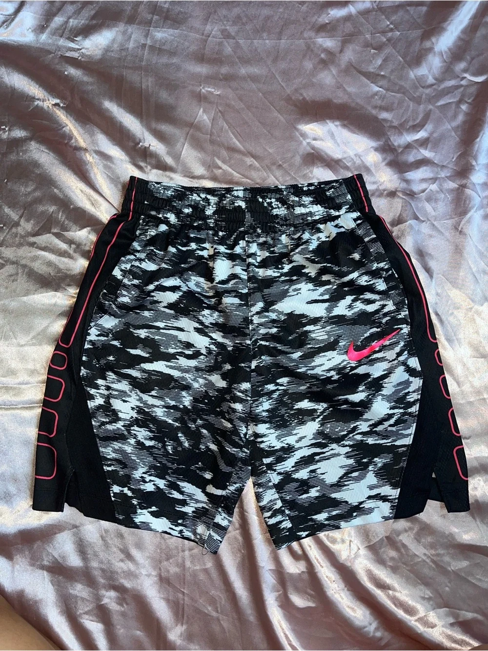 Nike Black & White Patterned Dri-FIT Athletic Shorts with Pink Trim